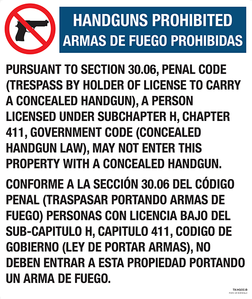 Texas Handgun Prohibited Posters 124388